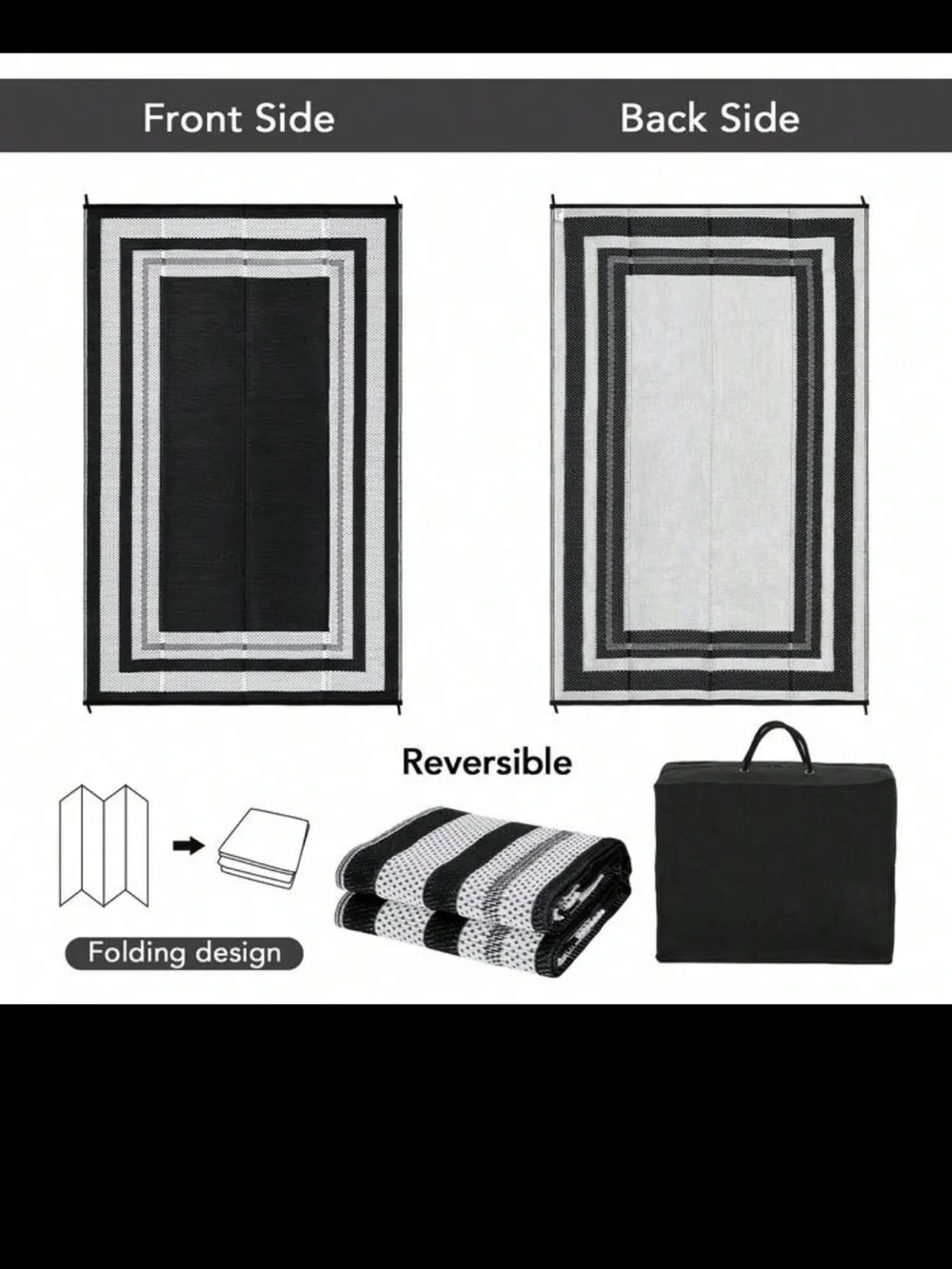 SHEIN Black and White Geometric Outdoor Rug